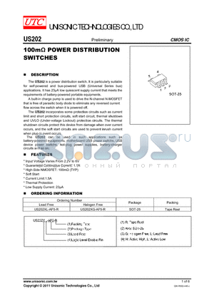 US202XL-AF5-R datasheet - 100mY POWER DISTRIBUTION SWITCHES