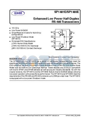 SP1481ECN-L datasheet - Enhanced Low Power Half-Duplex RS-485 Transceivers