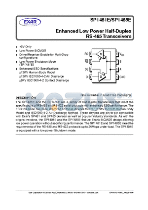SP1481ECN-L/TR datasheet - Enhanced Low Power Half-Duplex RS-485 Transceivers