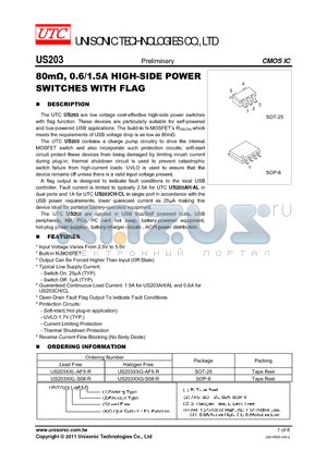 US203XXG-S08-R datasheet - 80mY, 0.6/1.5A HIGH-SIDE POWER SWITCHES WITH FLAG