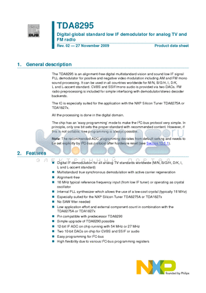 TDA8295C2 datasheet - Digital global standard low IF demodulator for analog TV and FM radio