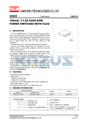 US204 datasheet - 100mY, 1/1.5A HIGH-SIDE POWER SWITCHES WITH FLAG