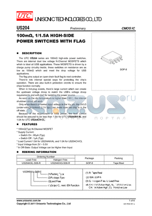 US204XXL-S08-R datasheet - 100mY, 1/1.5A HIGH-SIDE POWER SWITCHES WITH FLAG