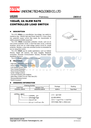 US205 datasheet - 100mY, 2A SLEW RATE CONTROLLED LOAD SWITCH
