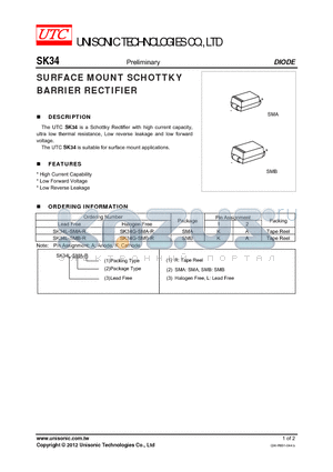 SK34L-SMA-R datasheet - SURFACE MOUNT SCHOTTKY BARRIER RECTIFIER