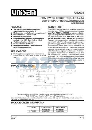 US2075 datasheet - PWM SWITCHER CONTROLLER & 7.5A LOW DROPOUT REGULATOR COMBO