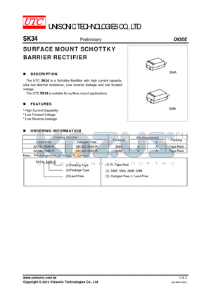 SK34L-SMB-R datasheet - SURFACE MOUNT SCHOTTKY BARRIER RECTIFIER