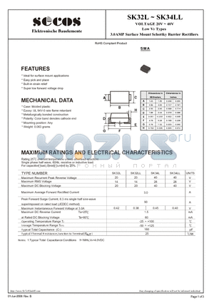 SK34LL datasheet - 3.0AMP Surface Mount Schottky Barrier Rectifiers