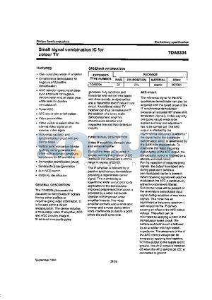 TDA8304 datasheet - SMALL SIGNAL COMBINATION IC FOR COLOUR TV