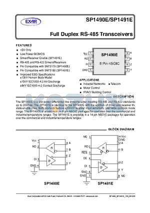 SP1490E datasheet - Full Duplex RS-485 Transceivers12345678VCC