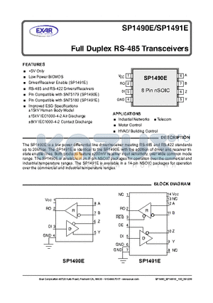 SP1490ECN-L datasheet - Full Duplex RS-485 Transceivers12345678VCC