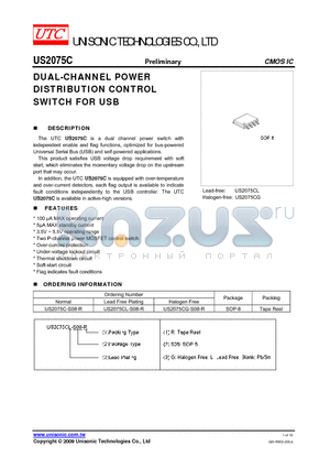 US2075C datasheet - DUAL-CHANNEL POWER DISTRIBUTION CONTROL SWITCH FOR USB