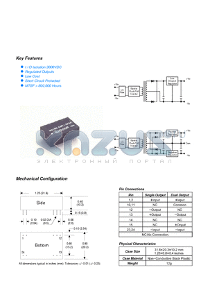 S2D05R datasheet - S2D00R SERIES 2 - 3 WATT HIGH / IN ISOLATION DIP DC/DC CONVERTERS SINGLE AND DUAL OUTPUT