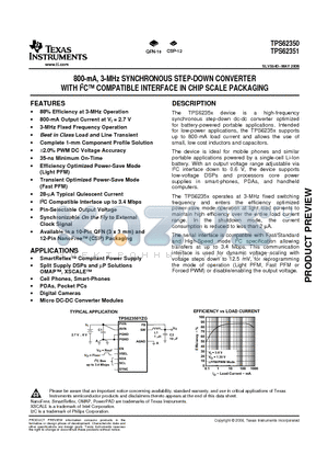 TPS62350 datasheet - 800-mA, 3-MHz SYNCHRONOUS STEP-DOWN CONVERTER WITH I-2 C-TM COMPATIBLE INTERFACE IN CHIP SCALE PACKAGING