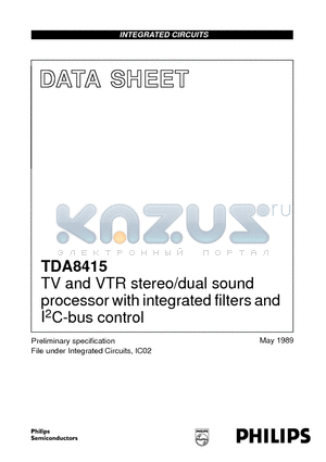 TDA8415 datasheet - TV and VTR stereo/dual sound processor with integrated filters and I2C-bus control