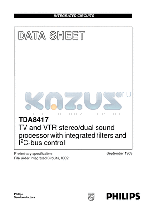 TDA8417 datasheet - TV and VTR stereo/dual sound processor with integrated filters and I2C-bus control
