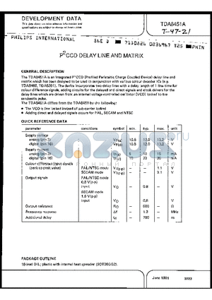 TDA8451A datasheet - P2CCD DELAY LINE AND MATRIX