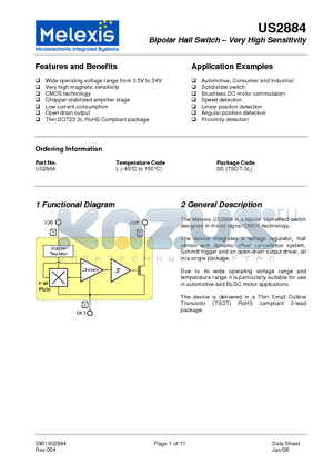 US2884 datasheet - Bipolar Hall Switch - Very High Sensitivity