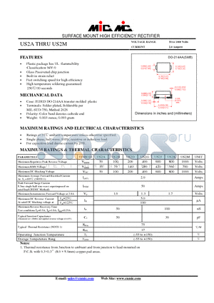 US2A datasheet - SURFACE MOUNT HIGH EFFICIENCY RECTIFIER