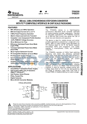 TPS62351 datasheet - 800-mA, 3-MHz SYNCHRONOUS STEP-DOWN CONVERTER WITH I-2 C-TM COMPATIBLE INTERFACE IN CHIP SCALE PACKAGING