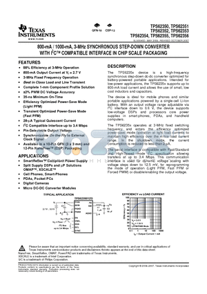 TPS62352 datasheet - 800-mA / 1000-mA, 3-MHz SYNCHRONOUS STEP-DOWN CONVERTER WITH I2C COMPATIBLE INTERFACE IN CHIP SCALE PACKAGING