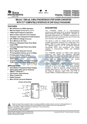 TPS62351 datasheet - 800-mA / 1000-mA, 3-MHz SYNCHRONOUS STEP-DOWN CONVERTER WITH I2C COMPATIBLE INTERFACE IN CHIP SCALE PACKAGING