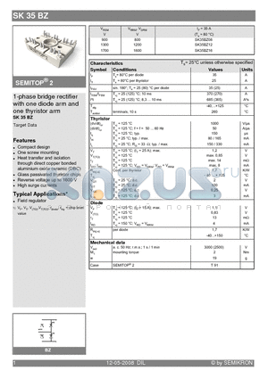 SK35BZ datasheet - 1-phase bridge rectifier with one diode arm and one thyristor arm