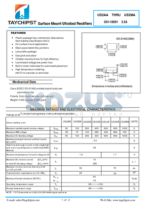 US2AA datasheet - Surface Mount Ultrafast Rectifiers