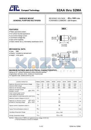 S2DA datasheet - SURFACE MOUNT GENERAL PURPOSE RECTIFIERS