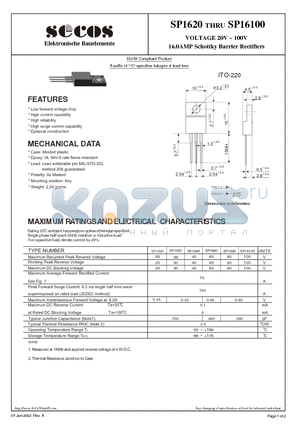 SP16100 datasheet - 16.0AMP Schottky Barrier Rectifiers