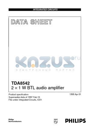 TDA8542T datasheet - 2 x 1 W BTL audio amplifier