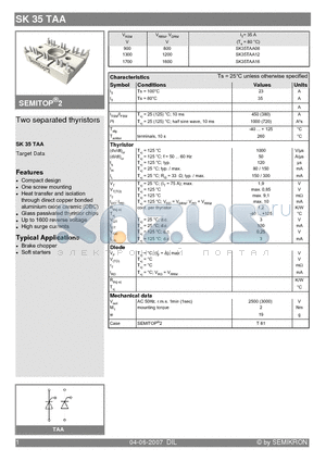 SK35TAA16 datasheet - Two separated thyristors