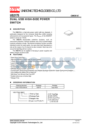 US2175XG-S08-R datasheet - DUAL USB HIGH-SIDE POWER SWITCH