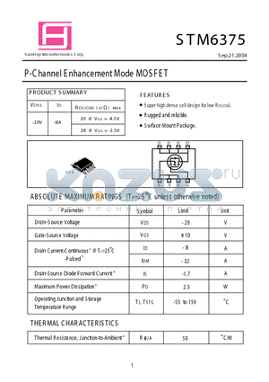 STM6375 datasheet - P-Channel E nhancement Mode MOSFET