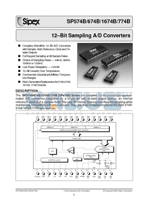 SP1674BT datasheet - 12-Bit Sampling A/D Converters