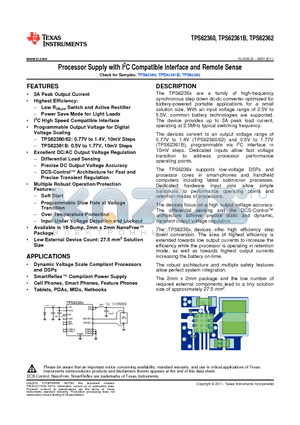 TPS62362 datasheet - Processor Supply with I2C Compatible Interface and Remote Sense
