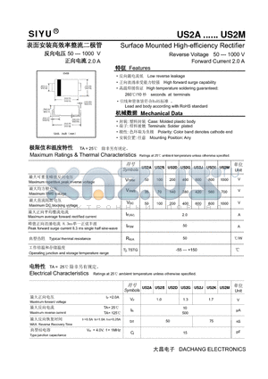 US2D datasheet - Surface Mounted High-efficiency Rectifier Reverse Voltage 50 --- 1000 V Forward Current 2.0 A