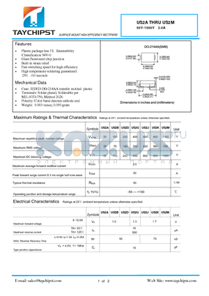 US2D datasheet - SURFACE MOUNT HIGH EFFICIENCY RECTIFIERS