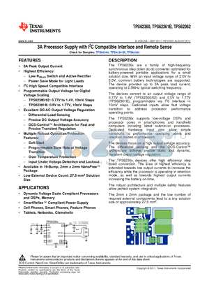 TPS62362 datasheet - 3A Processor Supply with I2C Compatible Interface and Remote Sense