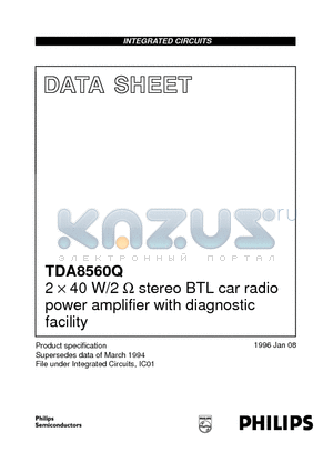 TDA8560Q datasheet - 2 x 40 W/2 ohm stereo BTL car radio power amplifier with diagnostic facility