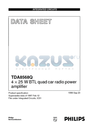 TDA8568 datasheet - 4 x 25 W BTL quad car radio power amplifier