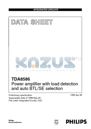 TDA8586 datasheet - Power amplifier with load detection and auto BTL/SE selection