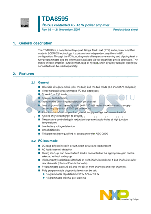 TDA8595J datasheet - I2C-bus controlled 4 d 45 W power amplifier