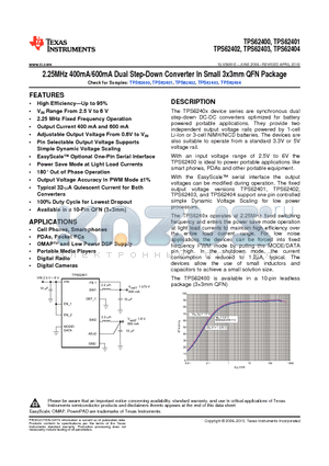 TPS62401 datasheet - 2.25MHz 400mA/600mA Dual Step-Down Converter In Small 3x3mm QFN Package