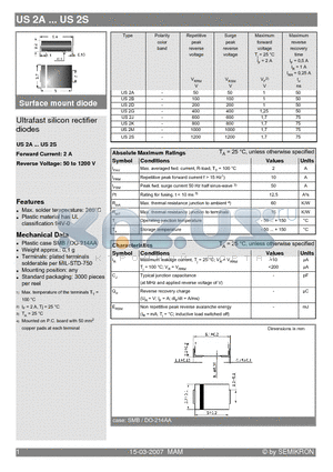 US2K datasheet - Surface mount diode Ultrafast silicon rectifier diodes