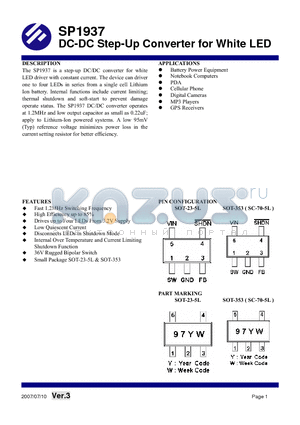 SP1937S35RG datasheet - DC-DC Step-Up Converter for White LED