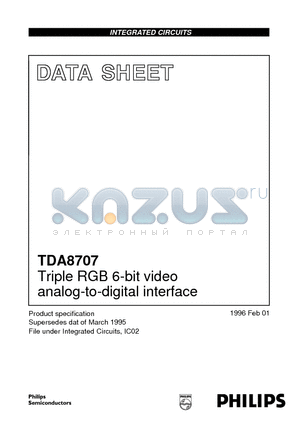 TDA8707 datasheet - Triple RGB 6-bit video analog-to-digital interface