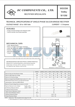 W06M datasheet - TECHNICAL SPECIFICATIONS OF SINGLE-PHASE SILICON BRIDGE RECTIFIER