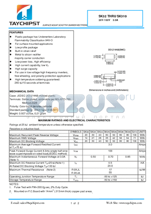 SK38 datasheet - SURFACE MOUNT SCHOTTKY BARRIER RECTIFIERS