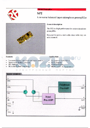 SP2 datasheet - Low noise balanced input microphone preamplifier